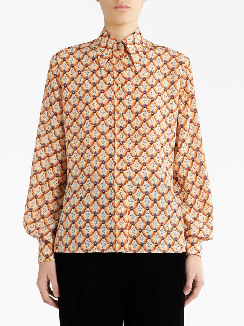 Shop Etro Floral-print Silk Shirt In Brown