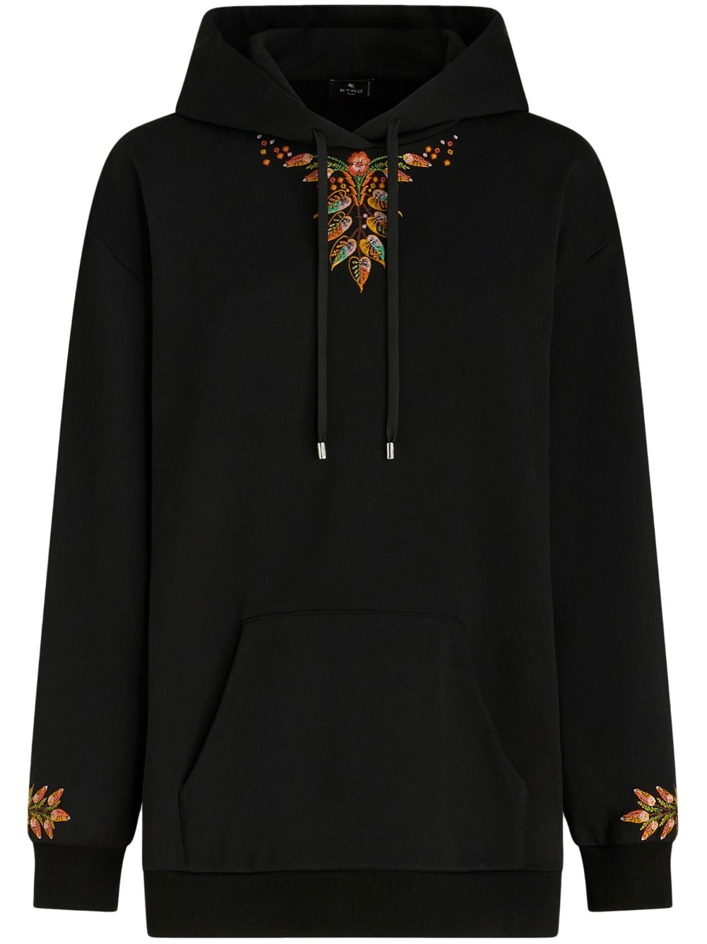 Shop Etro Embroidered Cotton Hoodie In Black