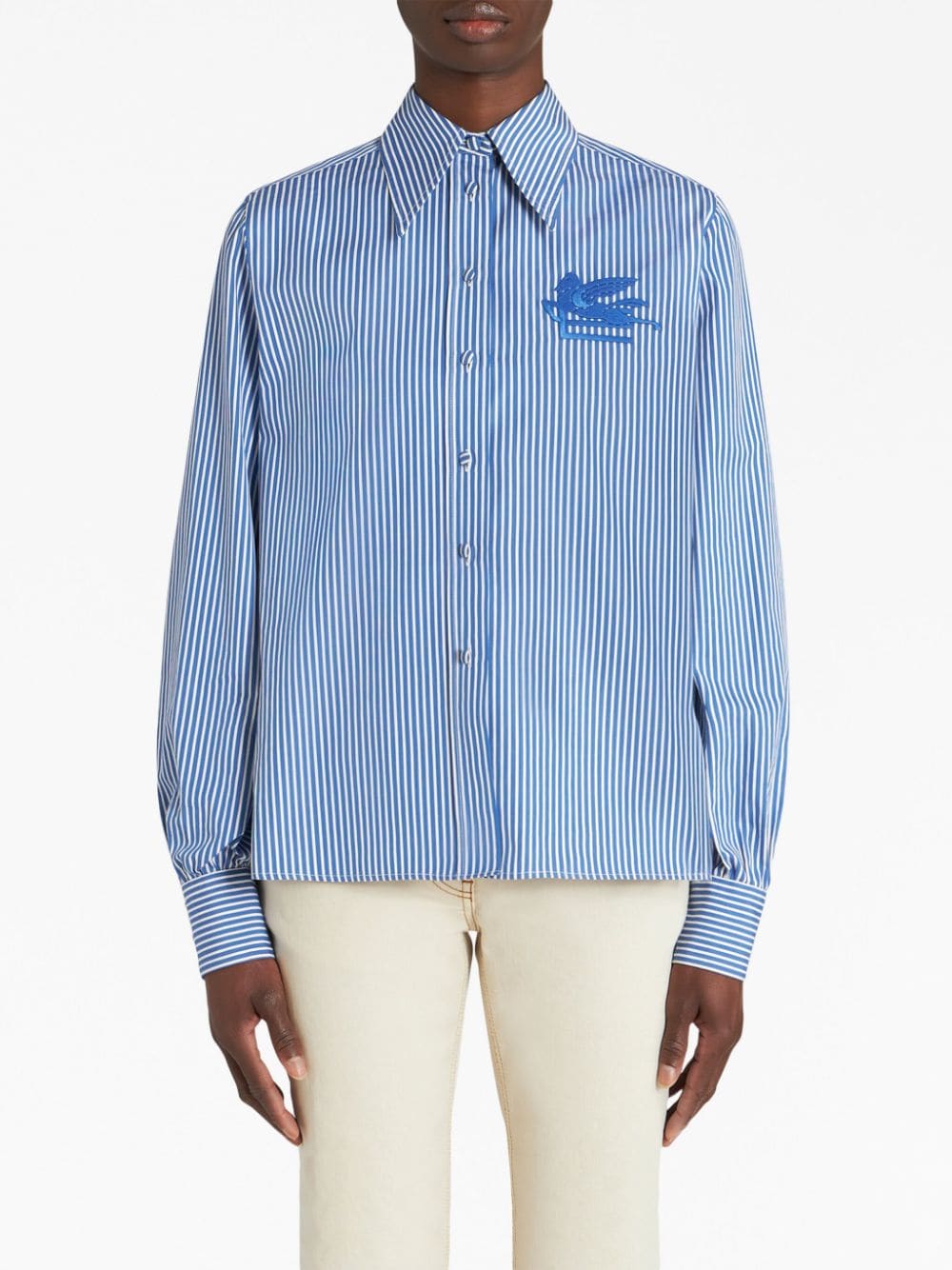 Shop Etro Striped Cotton Shirt In Blue