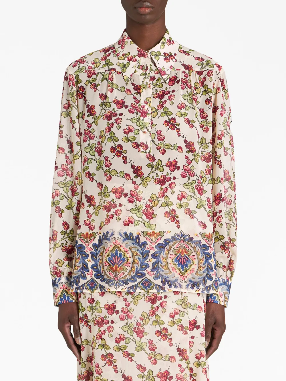 Shop Etro Berry-print Silk Shirt In White