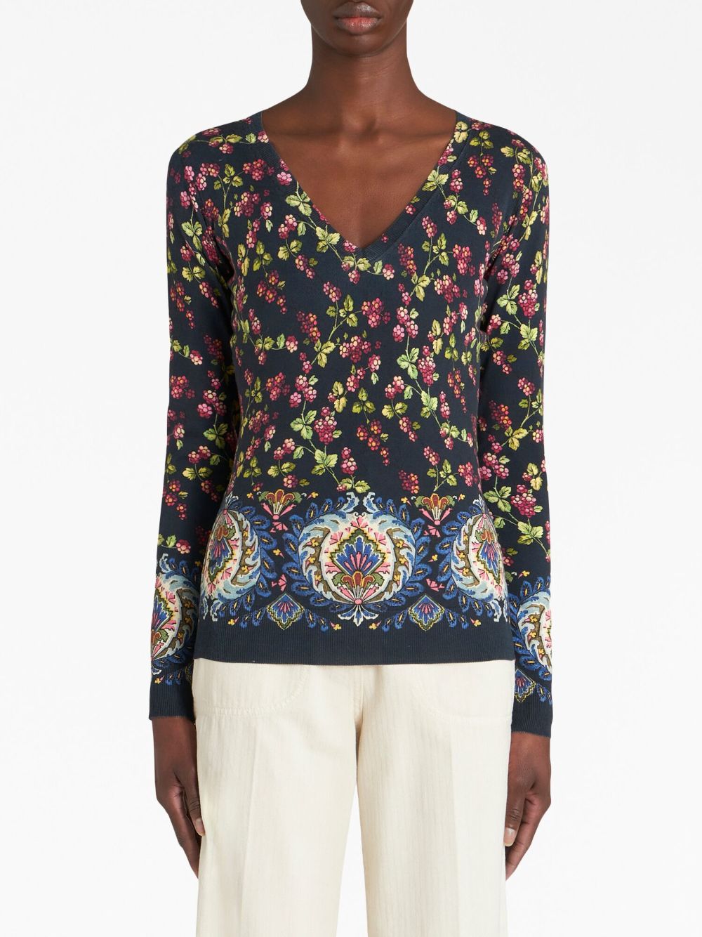 ETRO floral-print knitted top - Blauw