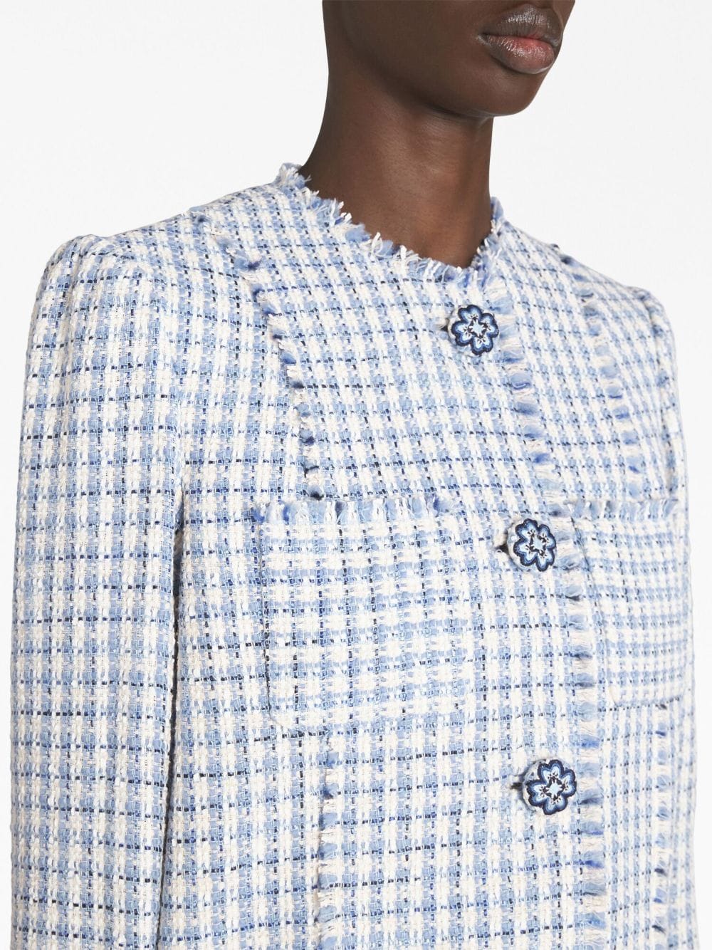Shop Etro Round-neck Tweed Jacket In Blue