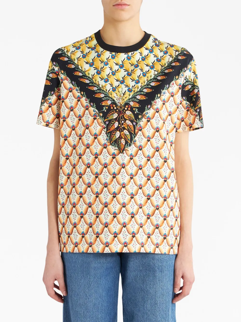 ETRO floral-print cotton-blend T-Shirt - Bruin
