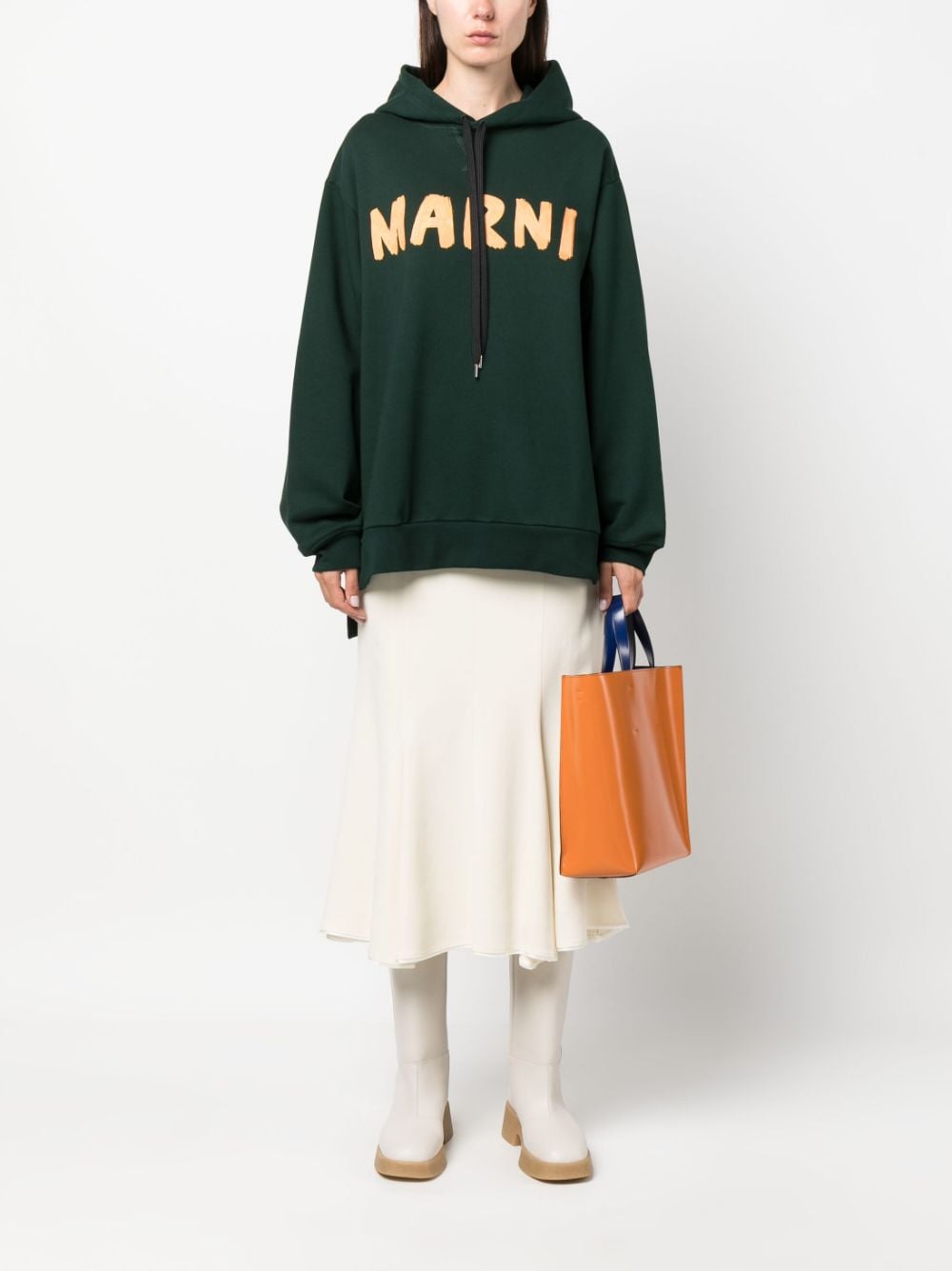Marni logo-print cotton hoodie - Groen