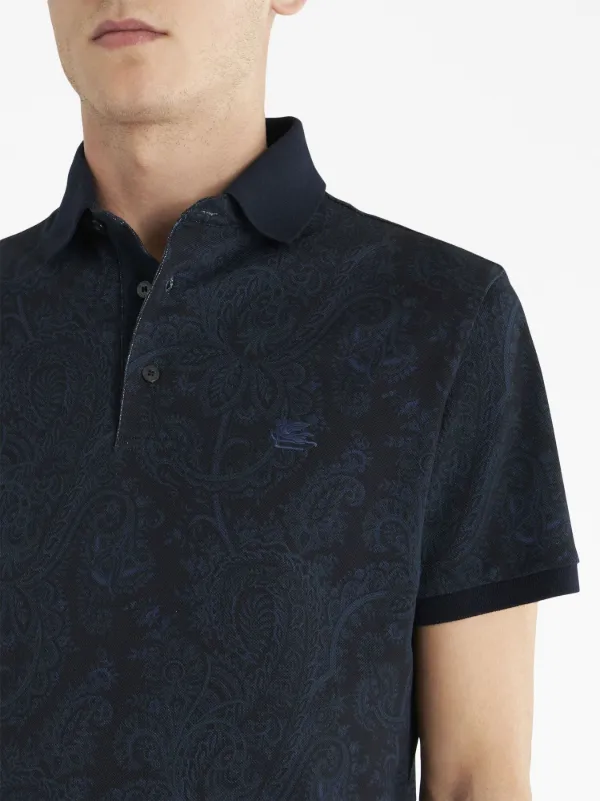 ETRO paisley print Cotton Polo Shirt Blue FARFETCH UK