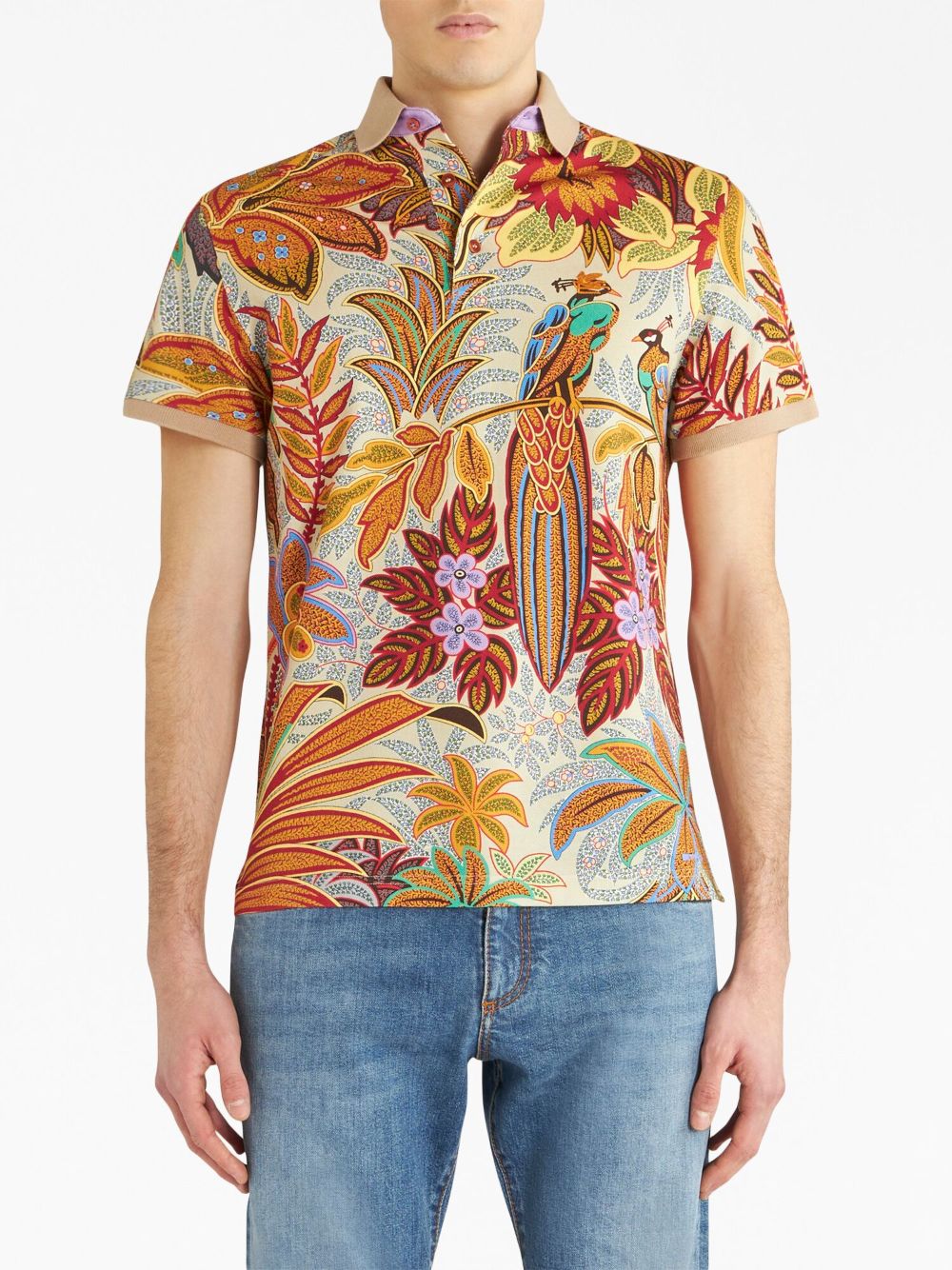 ETRO peacock-print cotton polo shirt - Beige