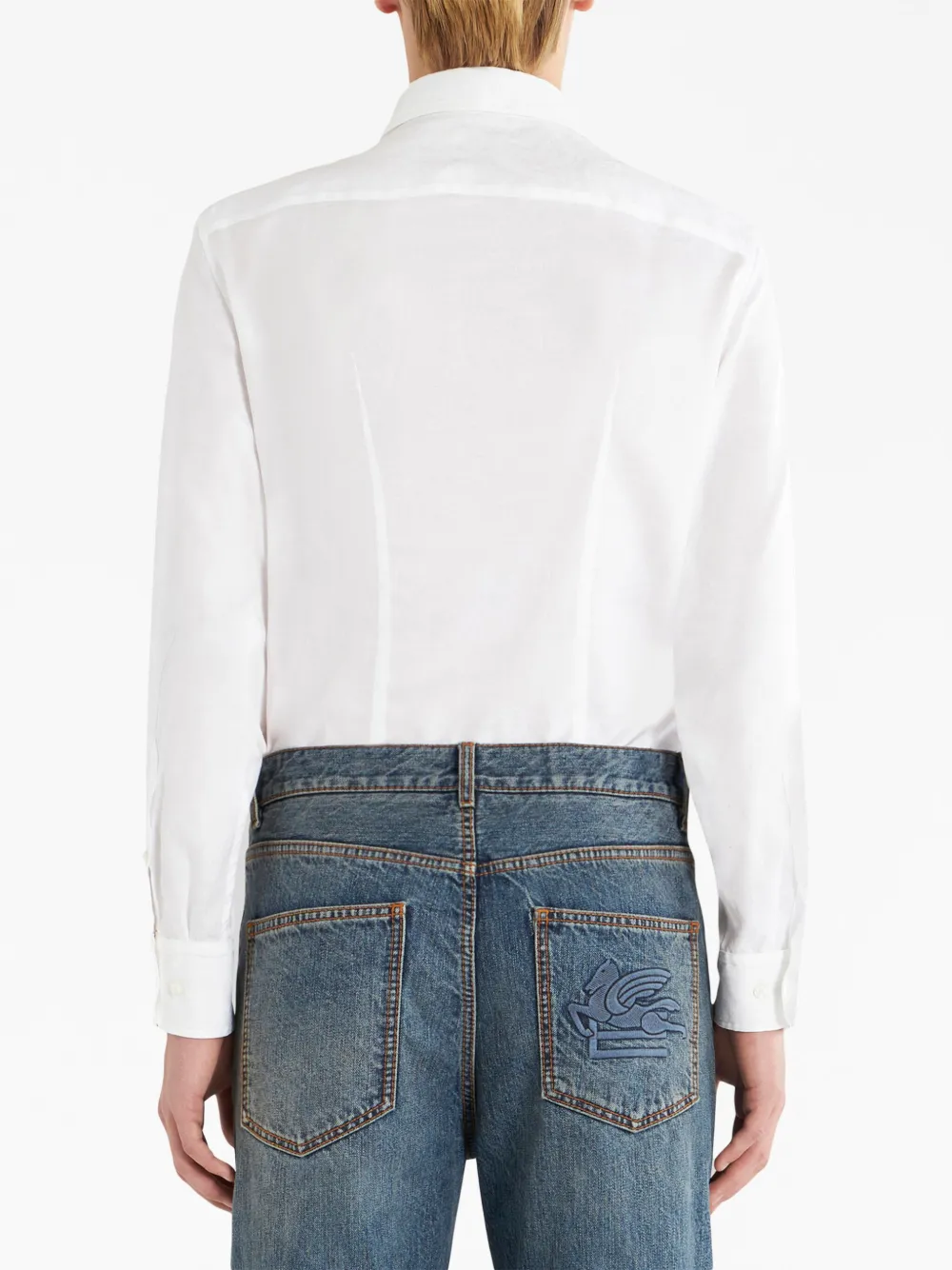 Etro Logo Cotton Button Down Shirt In White