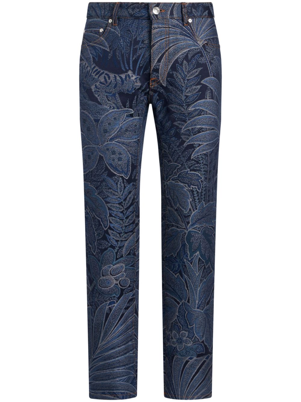 Etro Botanical-jacquard Straight-Leg Jeans - Blue