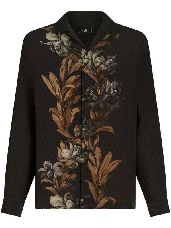 Etro Oversized Black Silk Floral Button Down good Blouse