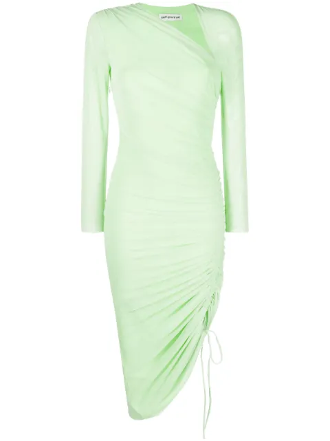 Self-Portrait ruched mesh midi dress