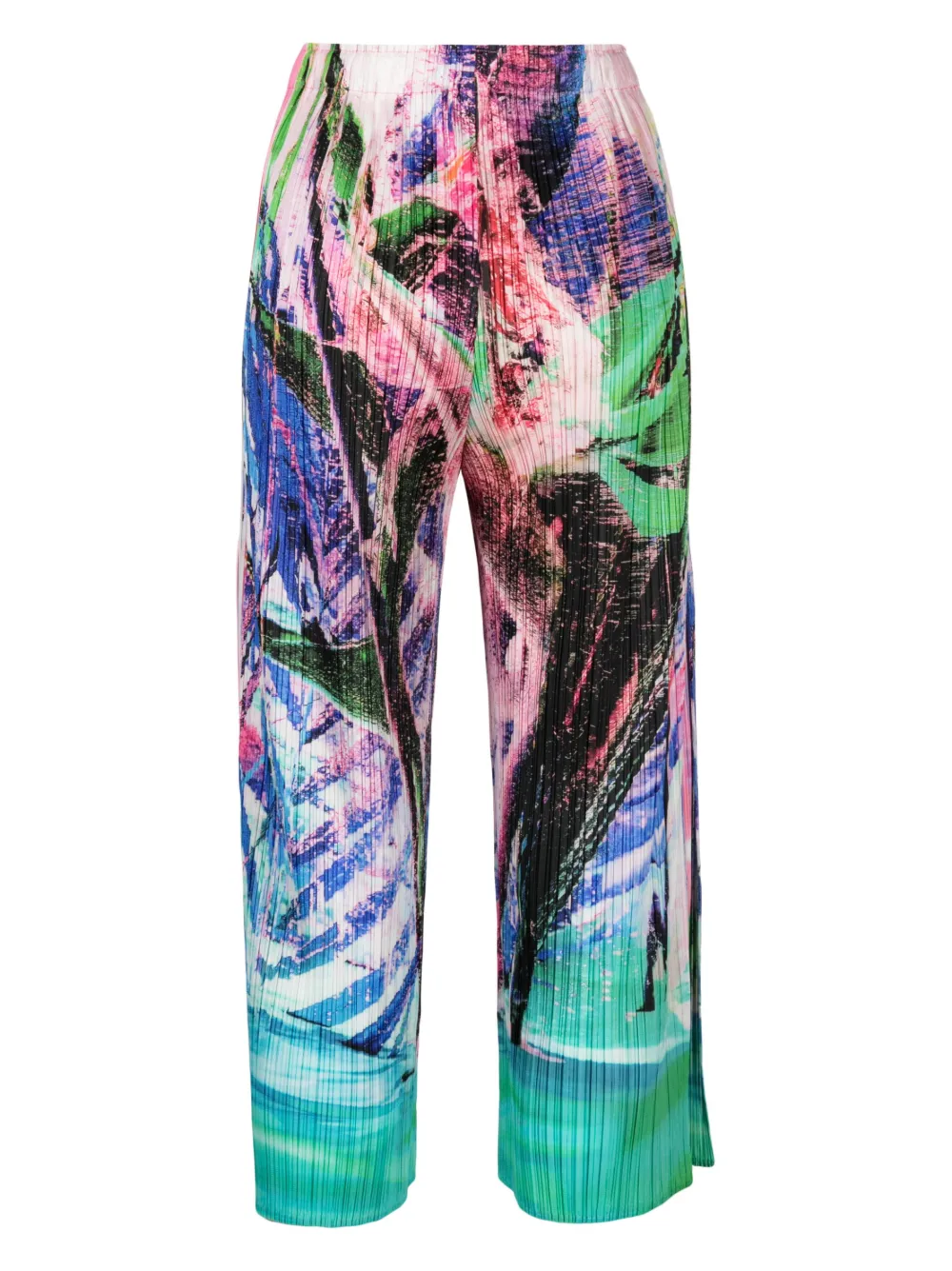 Pleats Please Issey Miyake Tropical Winter-print Plissé Trousers