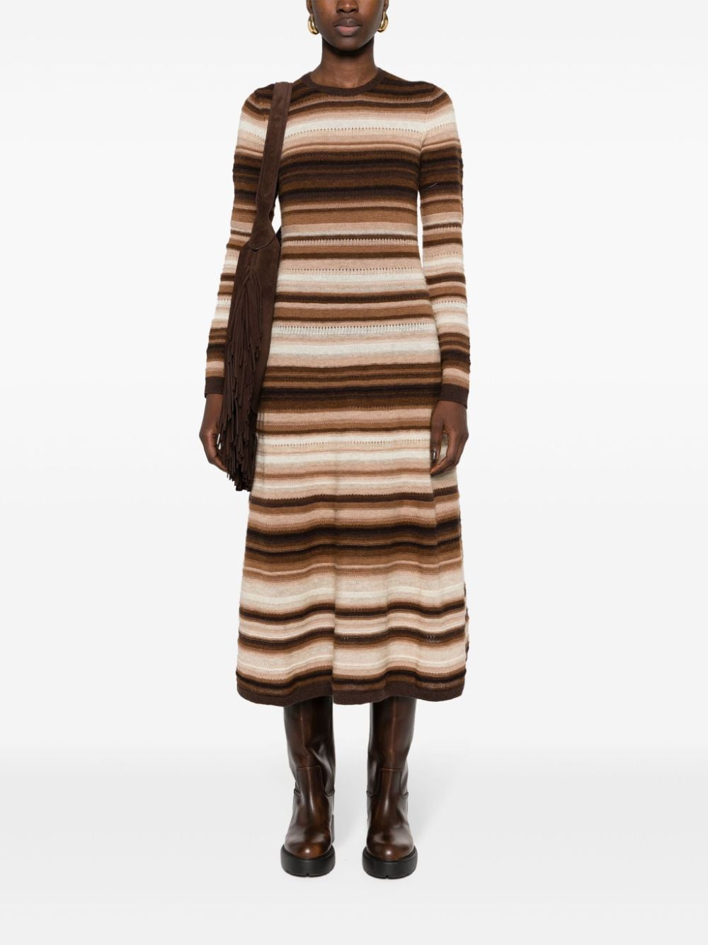 Shop Polo Ralph Lauren Stripped Knitted Dress In Brown