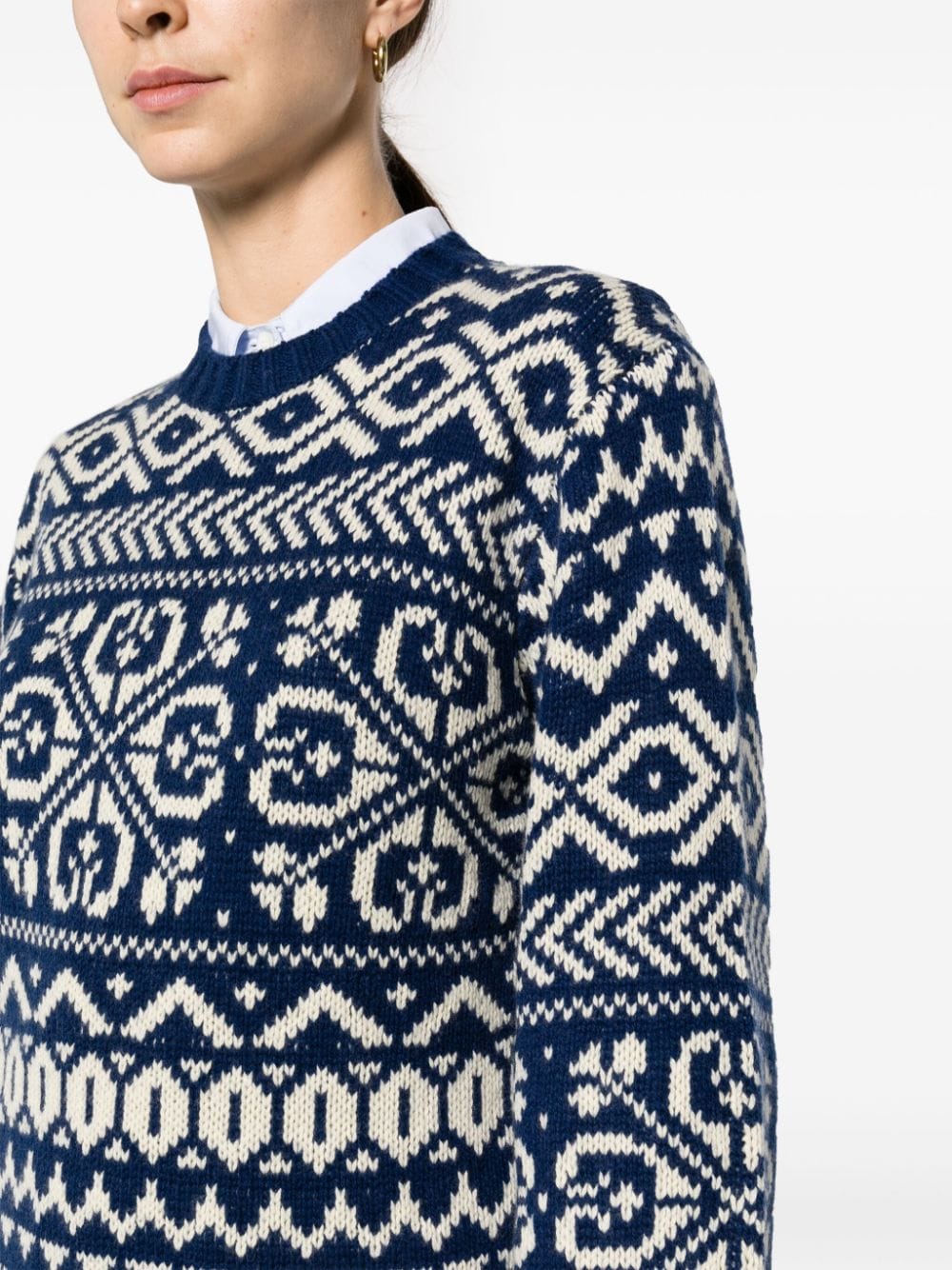 Shop Polo Ralph Lauren Intarsia-knit Logo Wool Blend Jumper In Blue