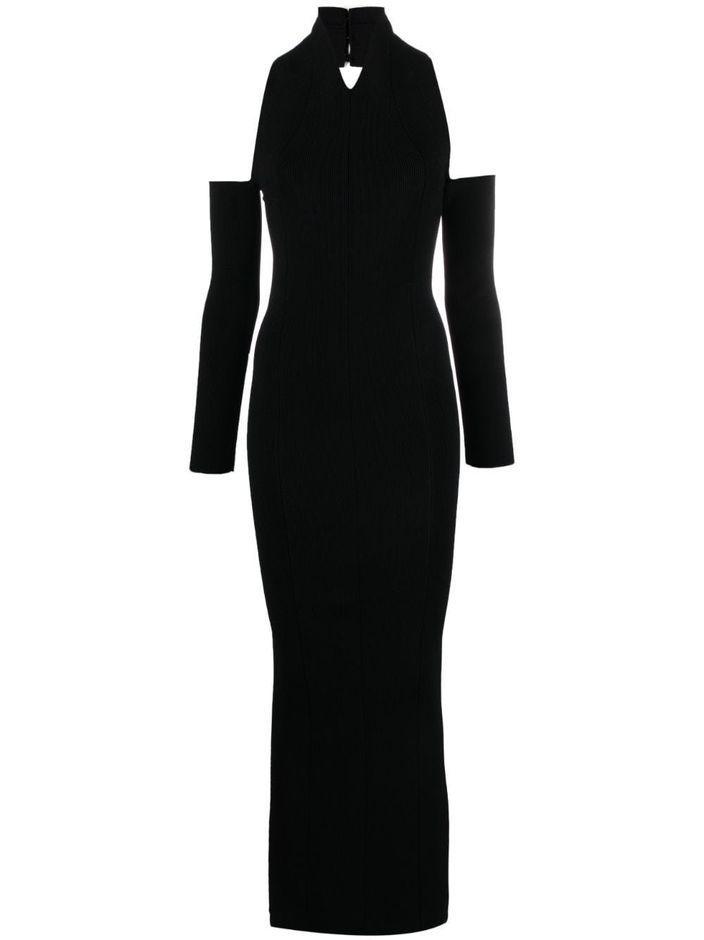 Khaite Cold-shoulder Long-sleeve Dress In Black
