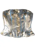 GANNI foil organic cotton strapless top - Blue