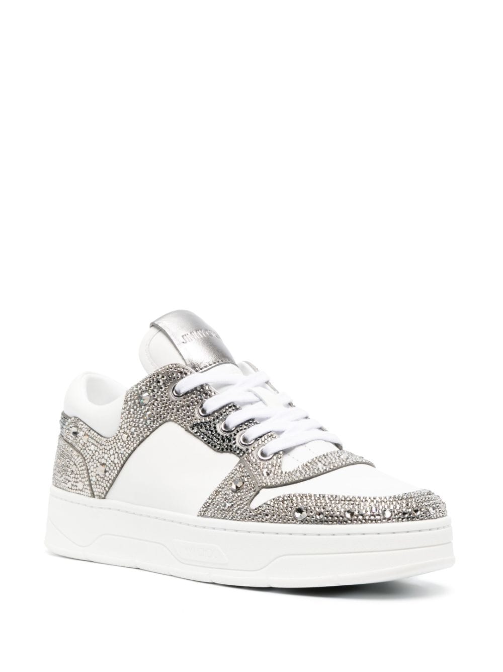 Jimmy Choo Florent crystal-embellished leather sneakers - Wit