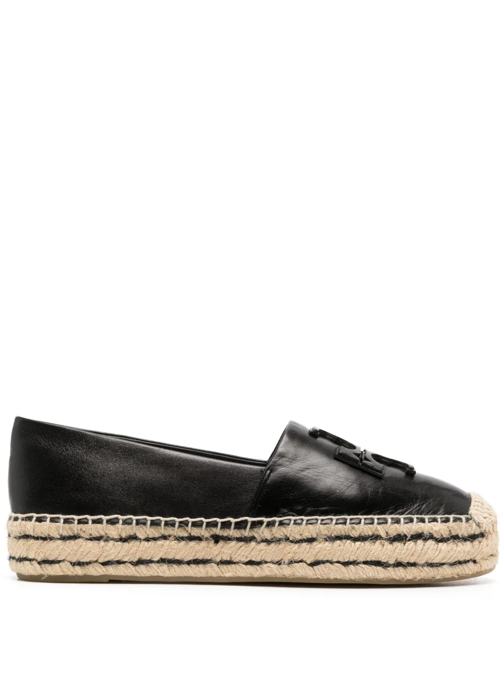 Tory Burch Logo-patch Leather Espadrilles In Black