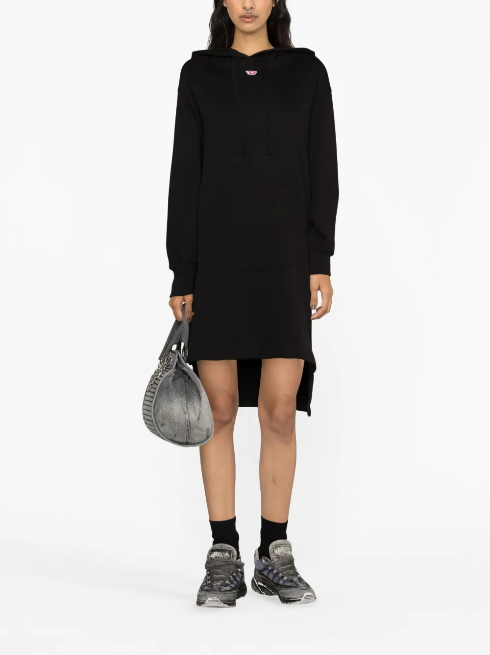 Shop Diesel D-ilse-d Cotton Hoodie Dress In Schwarz