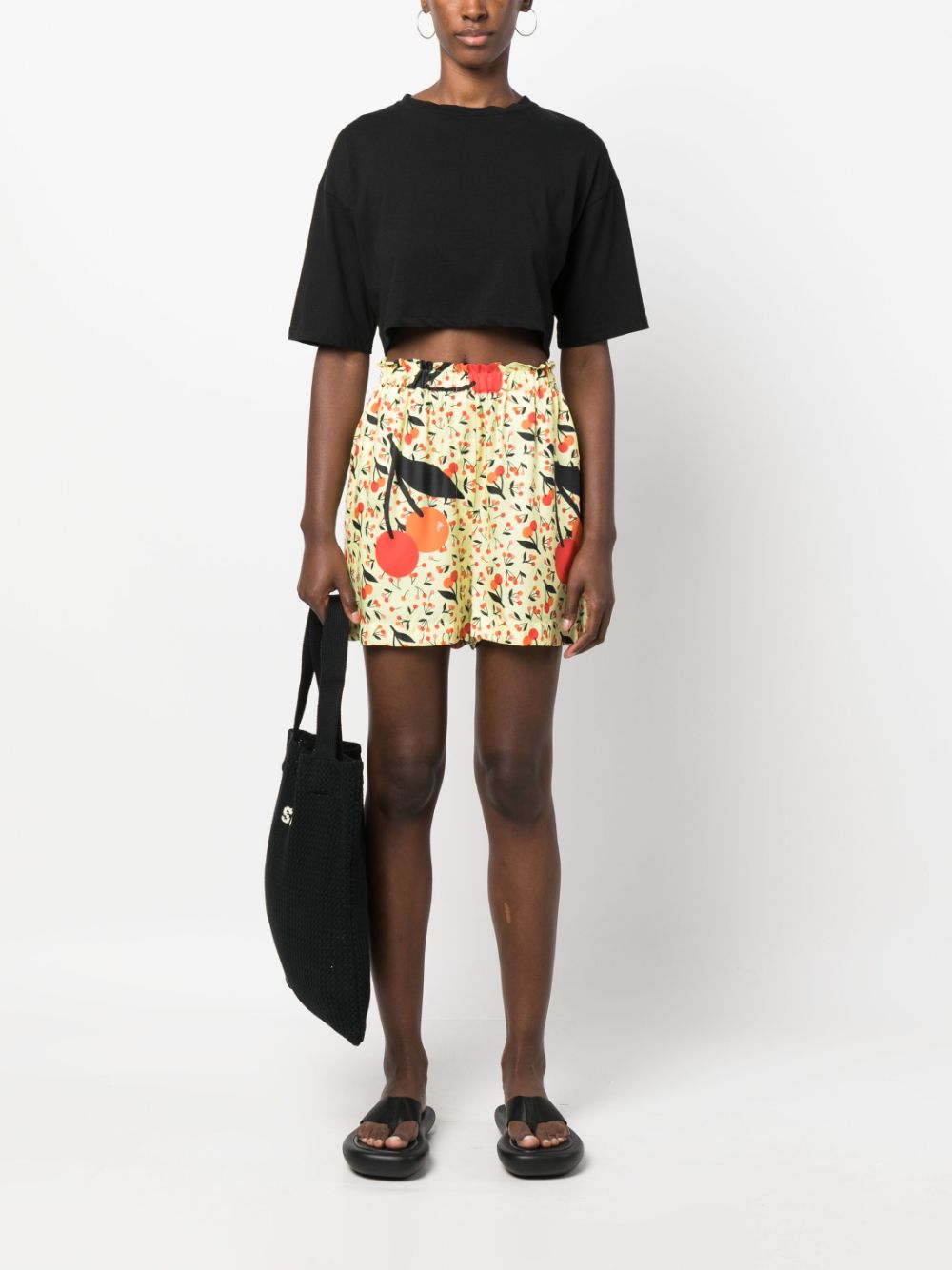Shop Sonia Rykiel Cherry-print Twill Shorts In Yellow