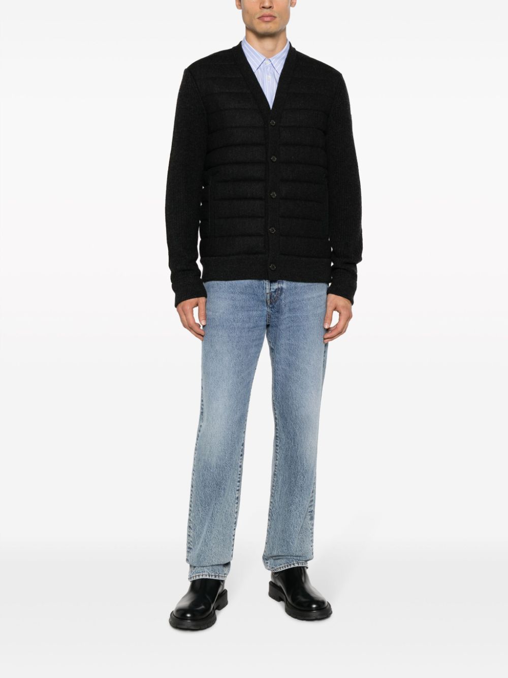 Shop Polo Ralph Lauren Quilted-panel Knitted Jacket In Black