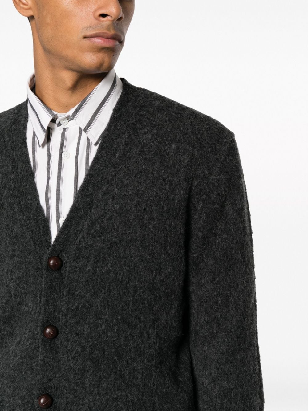 Shop Polo Ralph Lauren Brushed-effect V-neck Wool-blend Cardigan In Grau