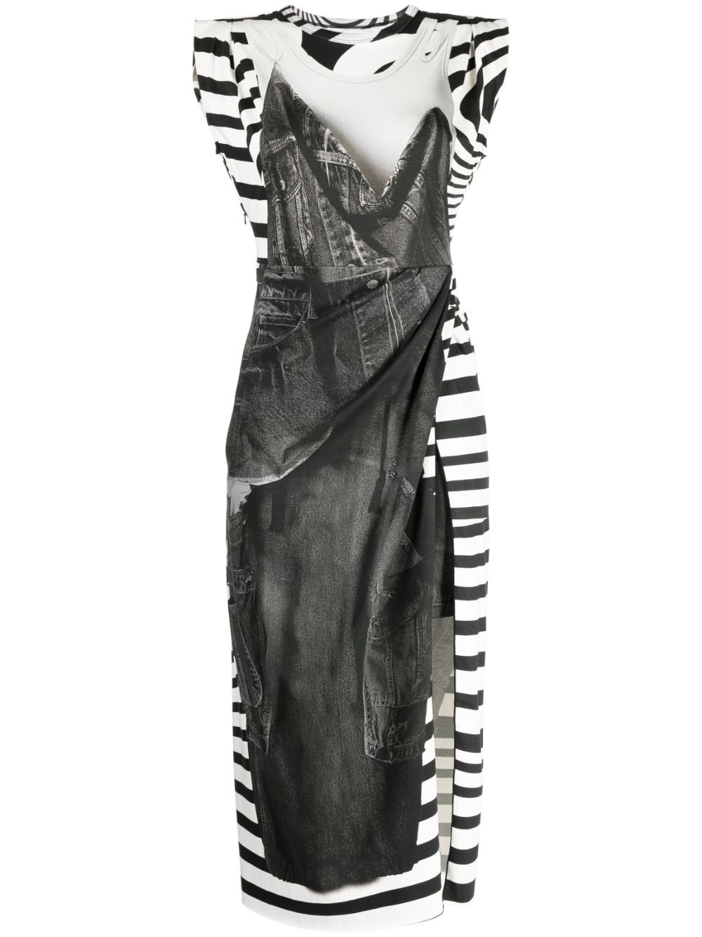 Jnby Graphic-print Sleeveless Midi Dress In Black