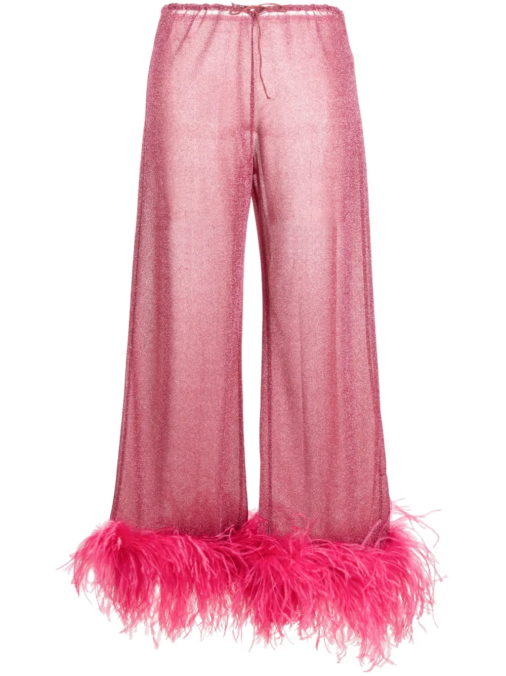 Oséree feather-detail wide-leg trousers - Pink