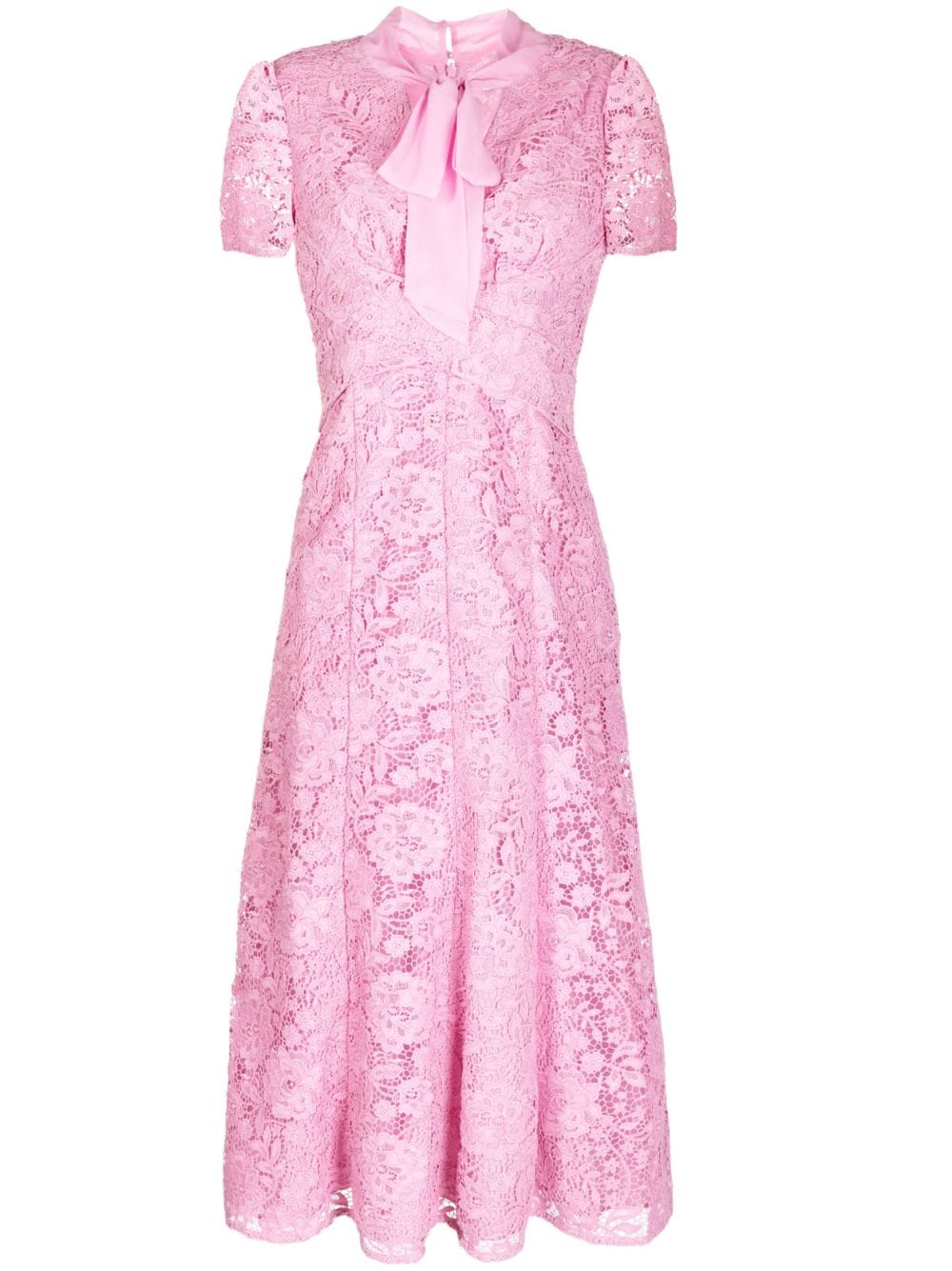 Self-portrait Floral Cord Lace Tie-neck Crossover Midi Dress In Pink