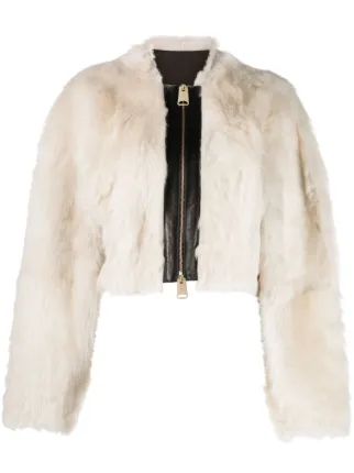 Faux fur white cropped jacket sale