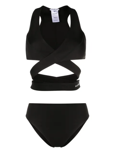 Alaïa logo-patch cut-out swimsuit