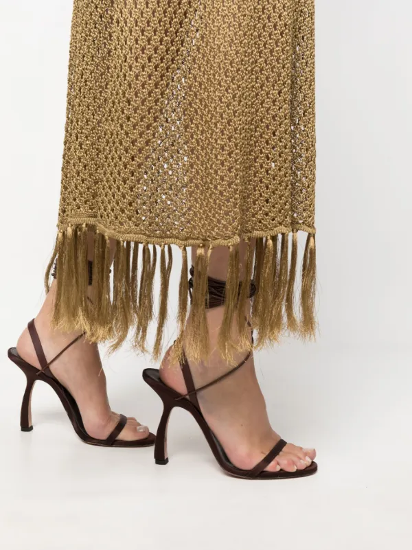 Dodo Bar Or Fringed Midi Knit Dress | Gold | FARFETCH