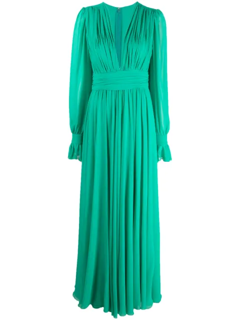 Blanca Vita plunging V-neck pleated maxi dress