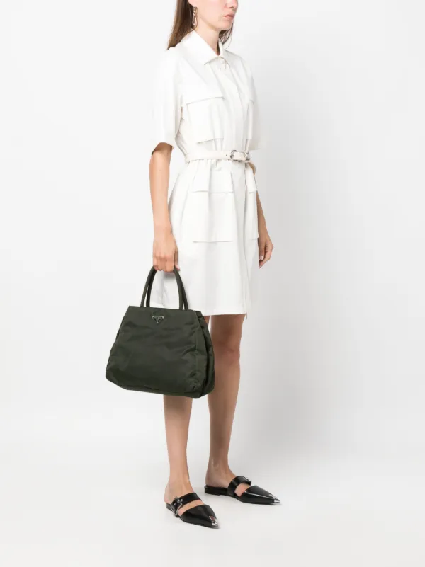 Prada Pre-Owned 1990s logo-plaque Tote Bag | Green | FARFETCH CA