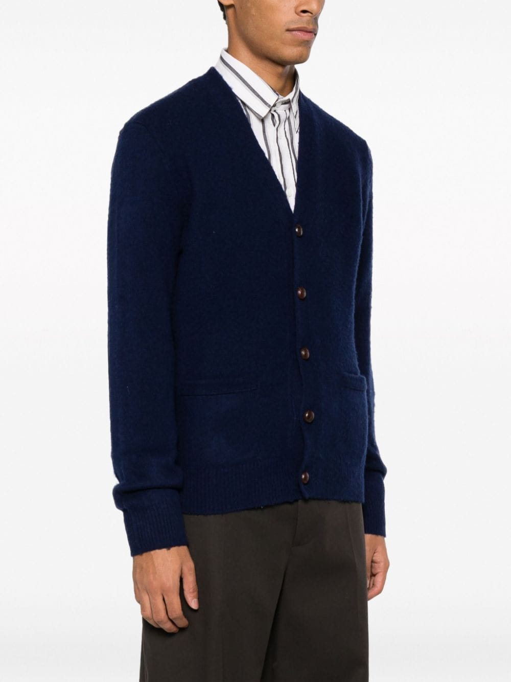 Shop Polo Ralph Lauren Brushed-effect V-neck Wool-blend Cardigan In Blau