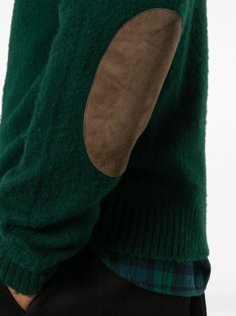 Shop Polo Ralph Lauren Elbow-patch Crew-neck Jumper In Green