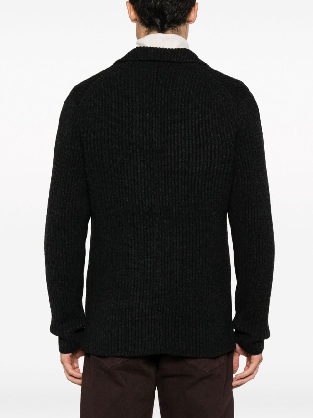 Shop Polo Ralph Lauren Notched-lapels Ribbed Cardigan In Black