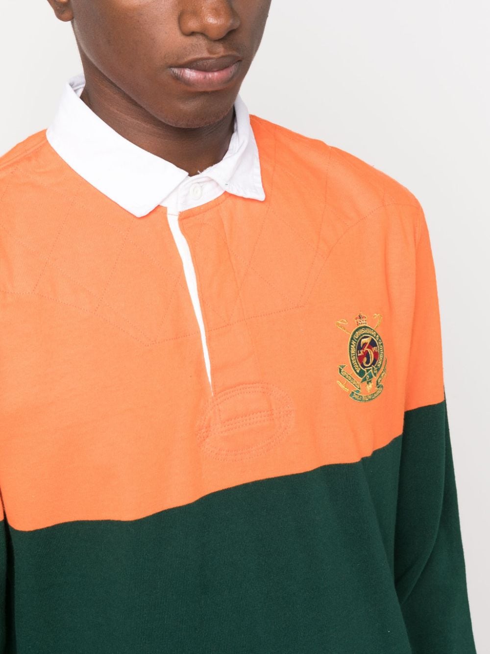Shop Polo Ralph Lauren Logo-embroidered Colour-block Polo Shirt In Orange