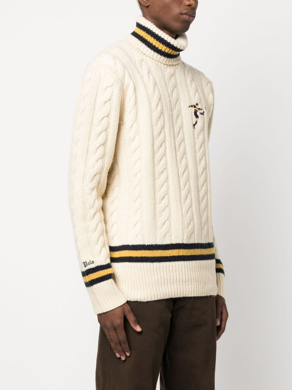 Shop Polo Ralph Lauren Logo-embroidered Wool Blend Jumper In Neutrals