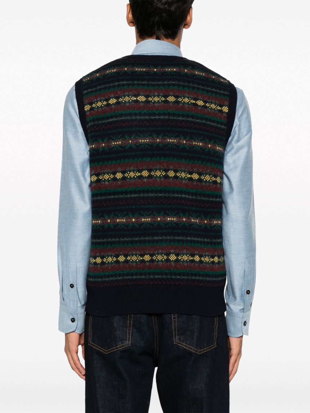 Shop Polo Ralph Lauren Patterned Intarsia-knit Wool Vest In Blue