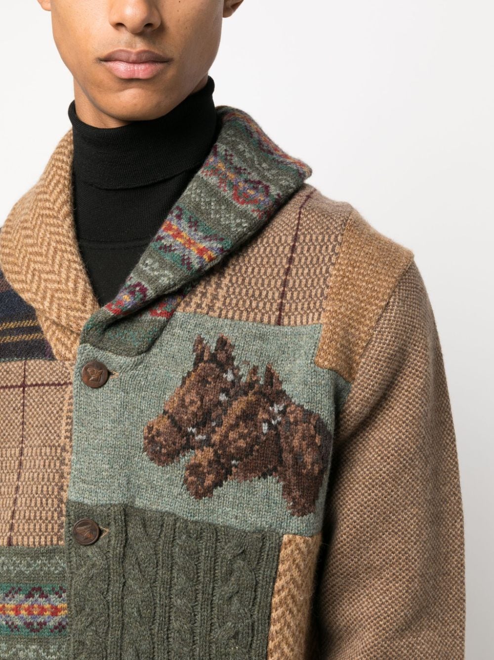 Shop Polo Ralph Lauren Patchwork Long-sleeve Wool Cardigan In Brown
