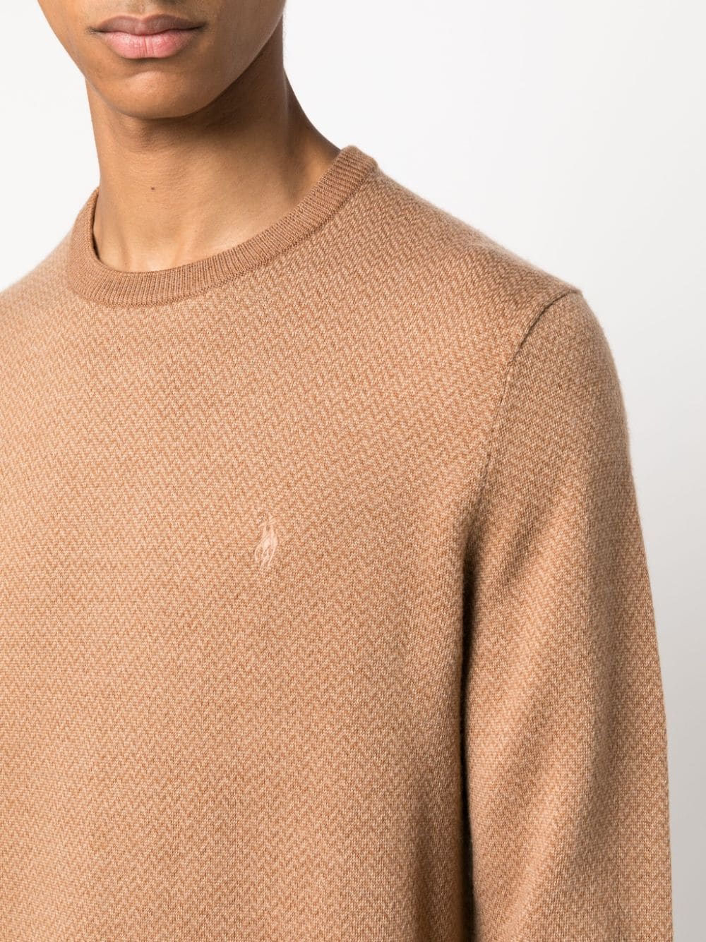Shop Polo Ralph Lauren Logo-embroidered Herringbone Wool Jumper In Neutrals