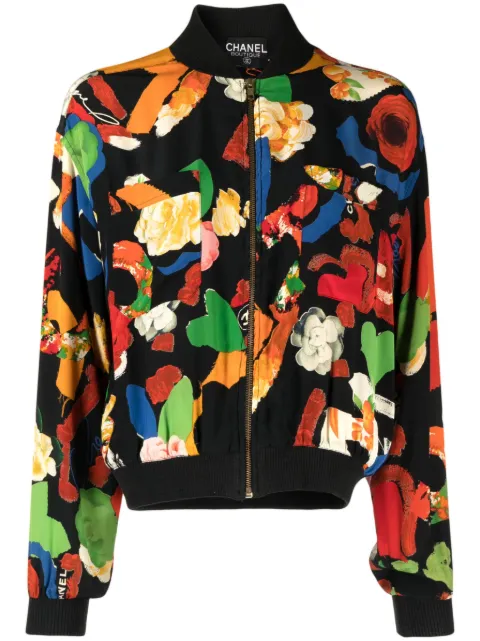 CHANEL Pre-Owned chamarra bomber con estampado floral 1990-2000