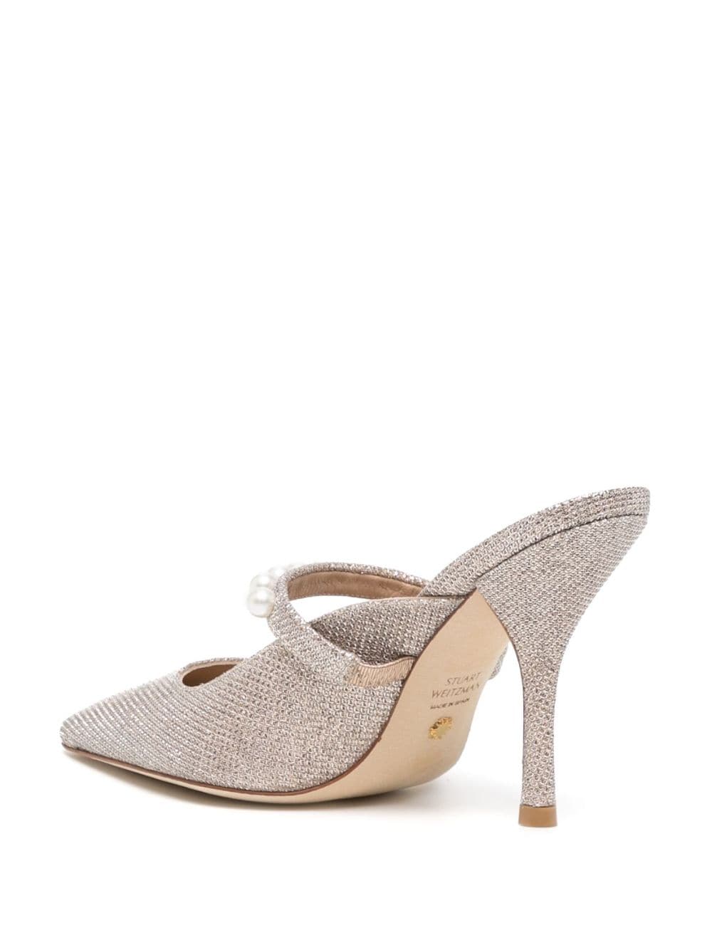 Shop Stuart Weitzman Goldie 100mm Pointed-toe Mules In Silver