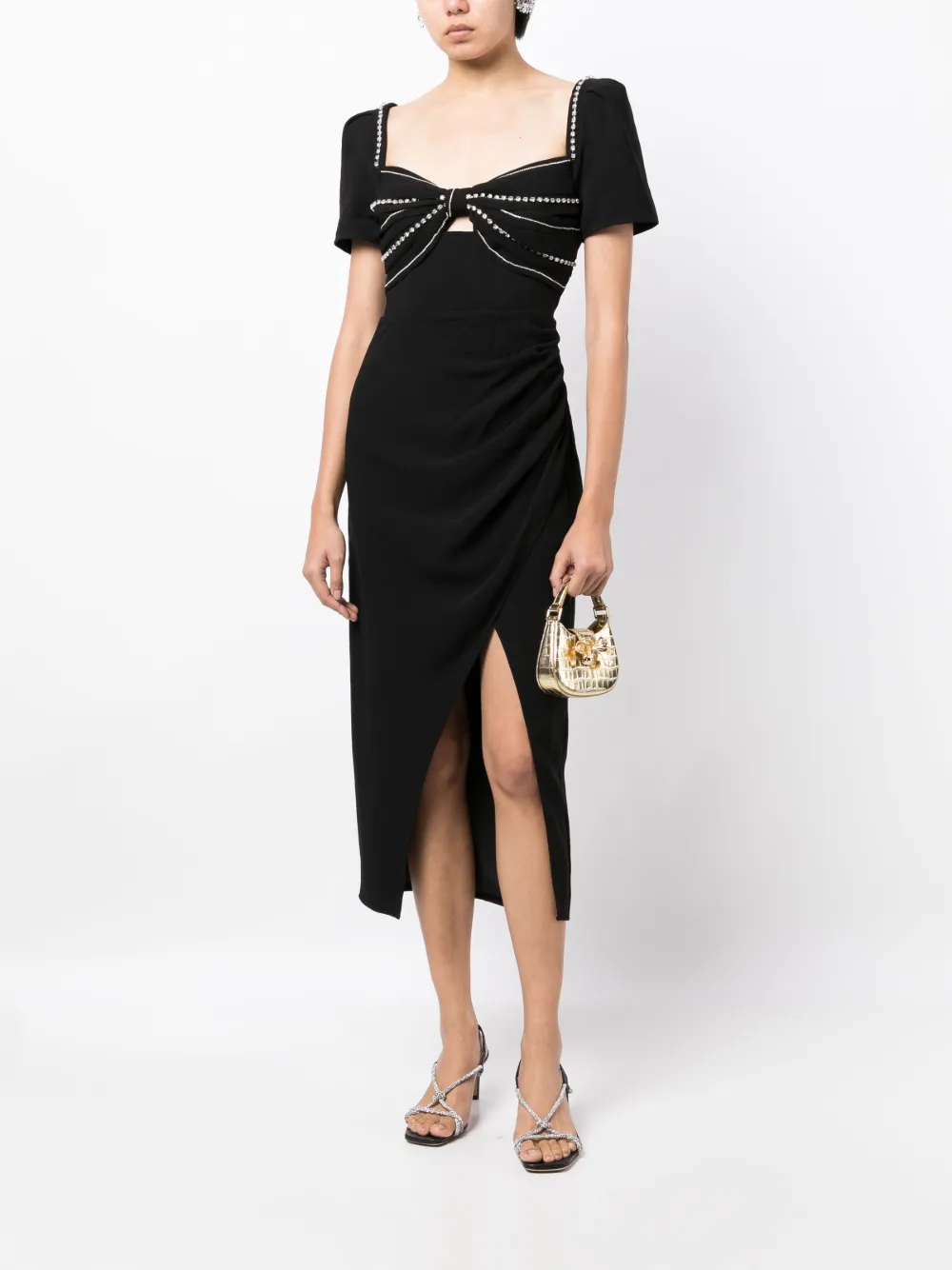 Self-Portrait Diamante-embellished draped midi dress - Zwart