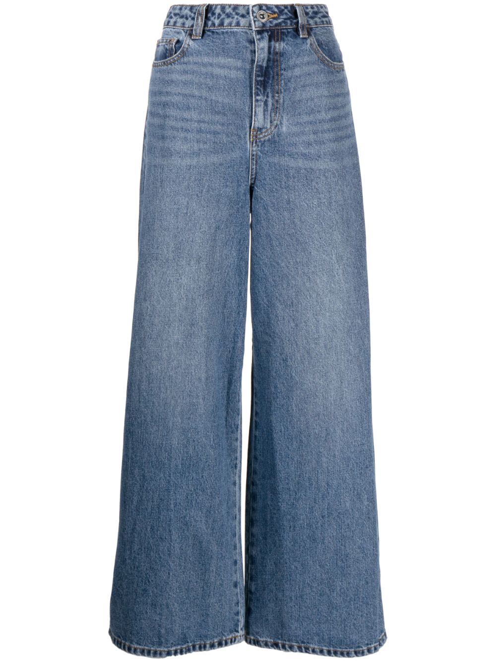 whiskering high-rise wide-leg jeans