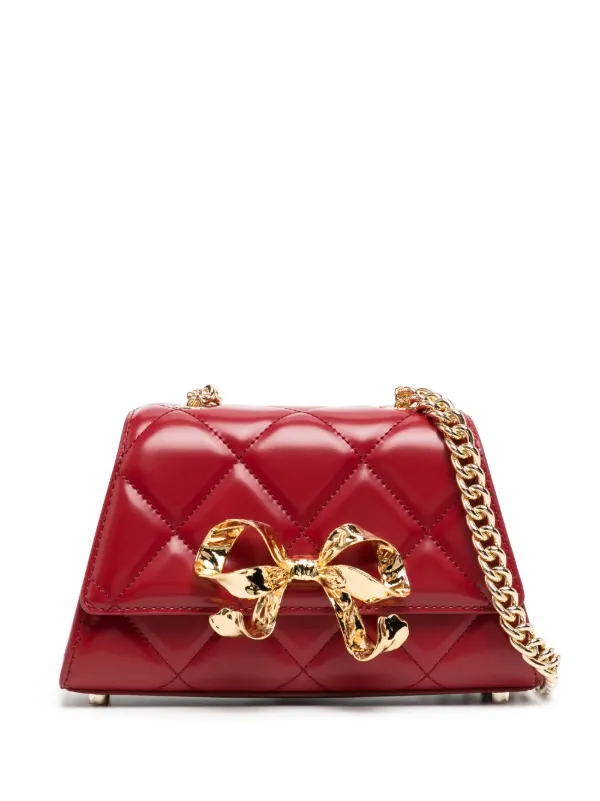 Self Portrait bow detail Quilted Leather Shoulder Bag Farfetch
