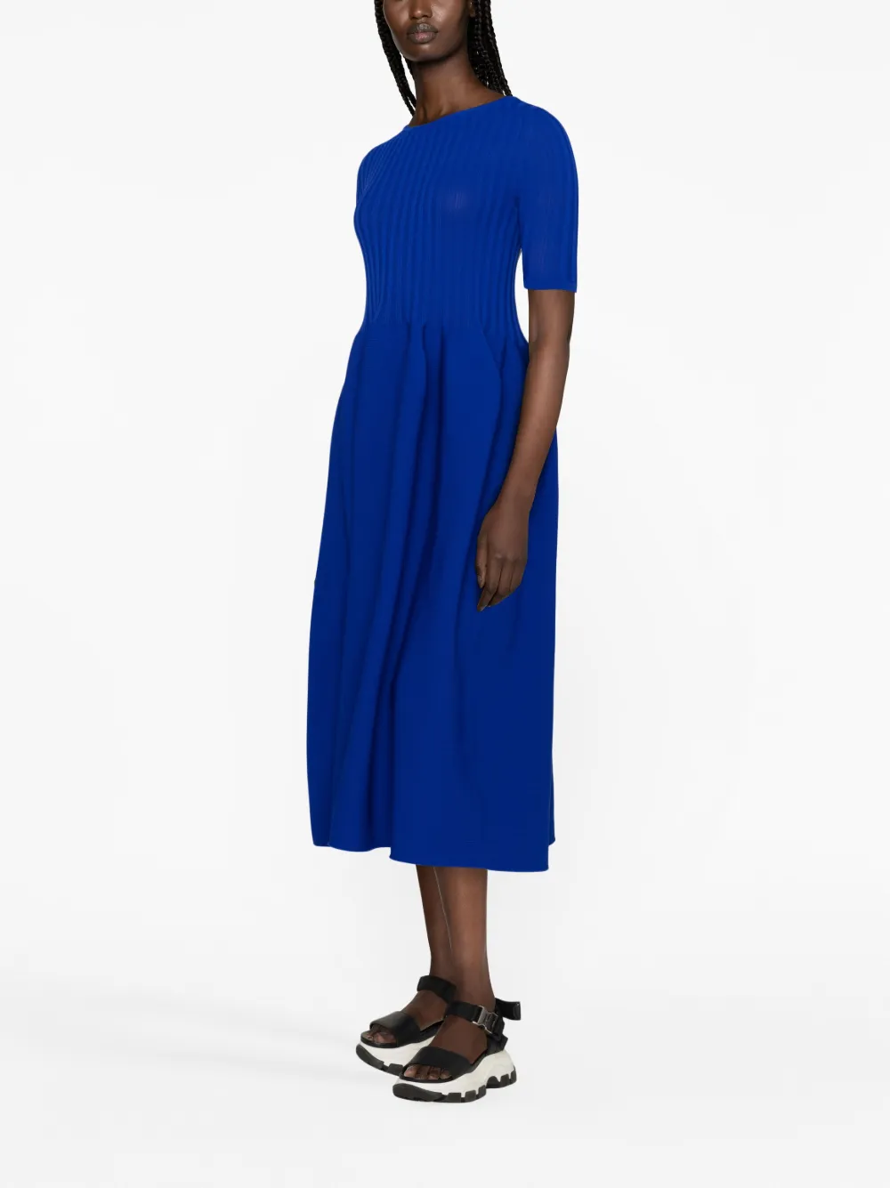 Shop Cfcl Pottery Ribbed-knit Midi Dress In Blue