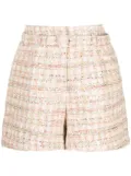 Self-Portrait sequin-embellished bouclé shorts - Pink