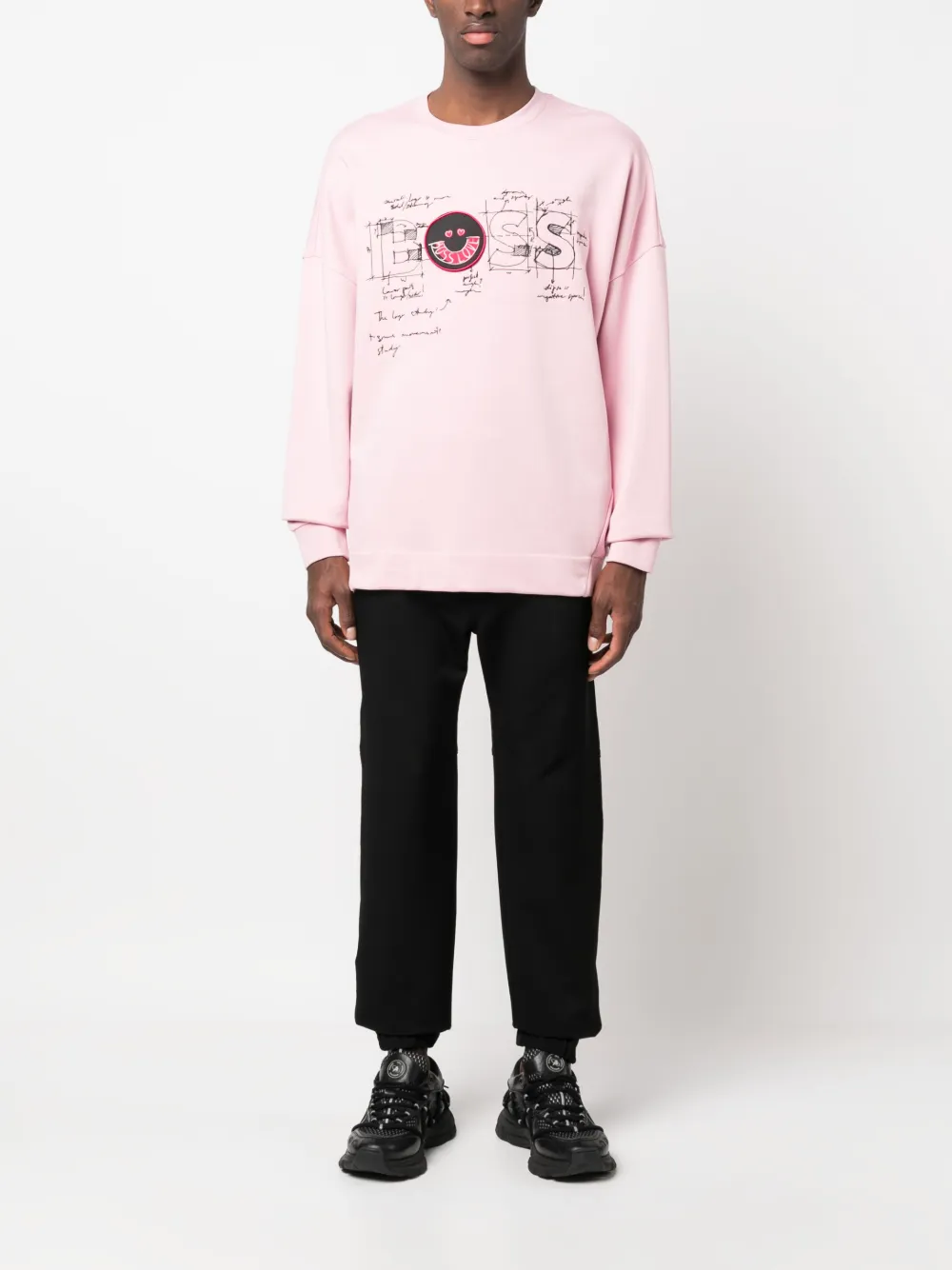 BOSS Sweater met logoprint - Roze