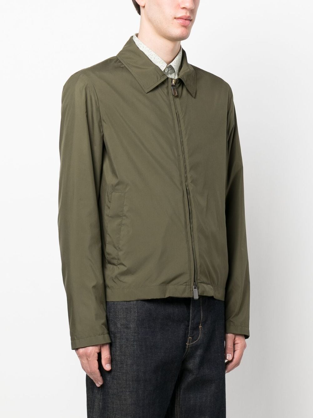 Shop Canali Goatskin Zip-up Shirt Jacket In Green